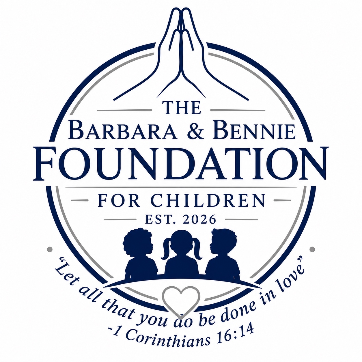Foundation emblem featuring praying hands and children